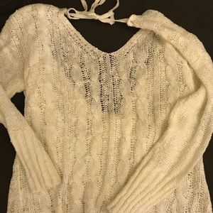 Open cross back cream knit sweater